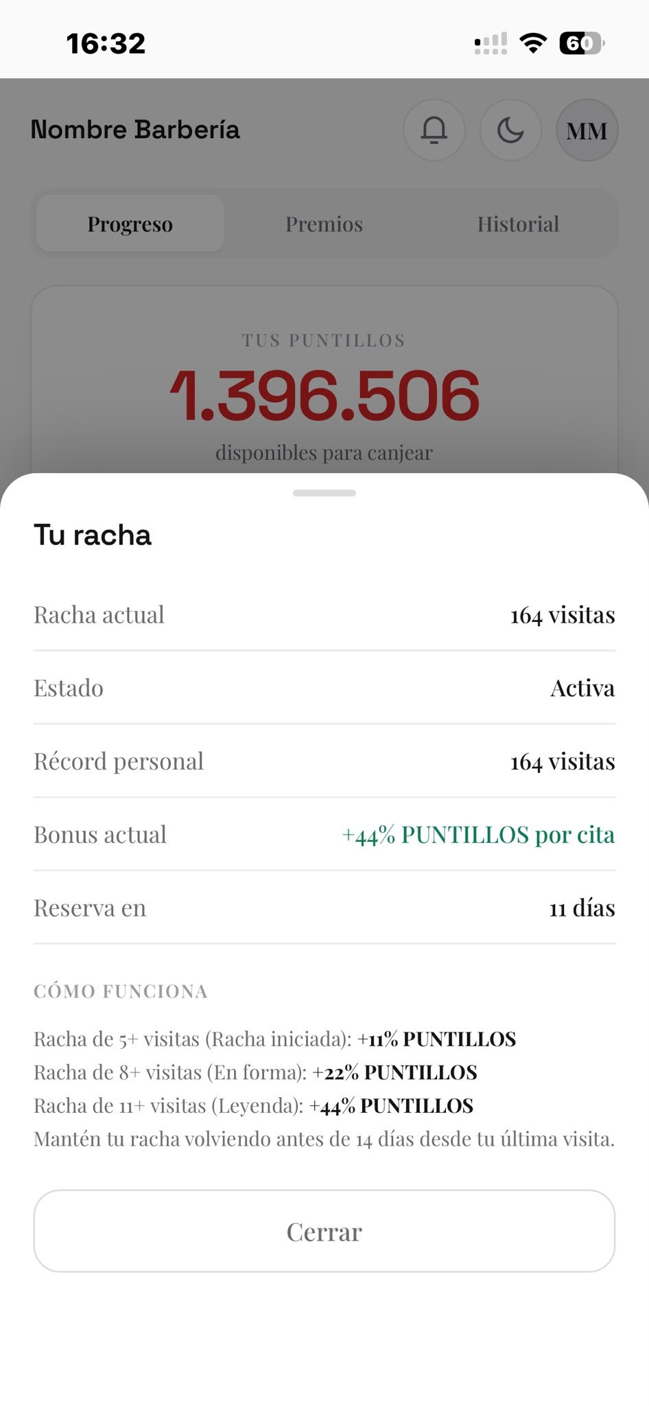 Racha de visitas seguidas del cliente