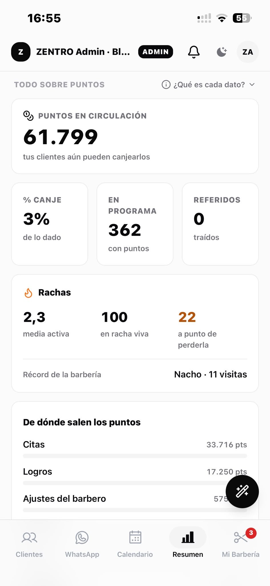 Puntos en circulación y rachas