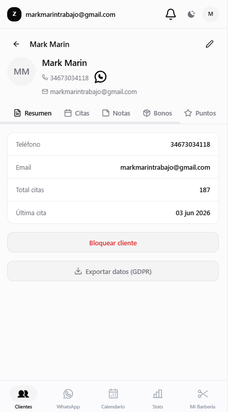 Ficha de cliente y CRM en ZENTRO
